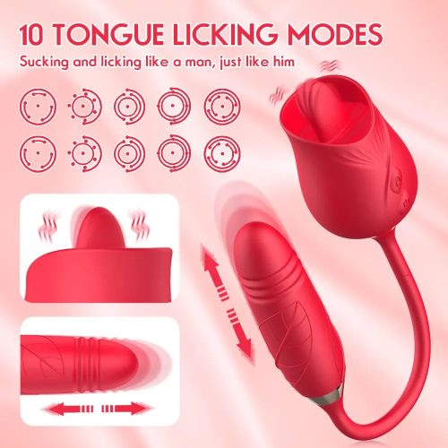 3 in 1 Au-Rose-Licking Rose Spielzeug mit Dildo 10 Zungenleck-Vibrator-Modi Erwachsene Luxus