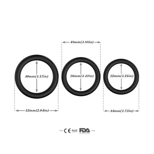 Schwarzes dehnbares Silikon-Penisring-Set (3er-Pack) Erwachsene Luxus