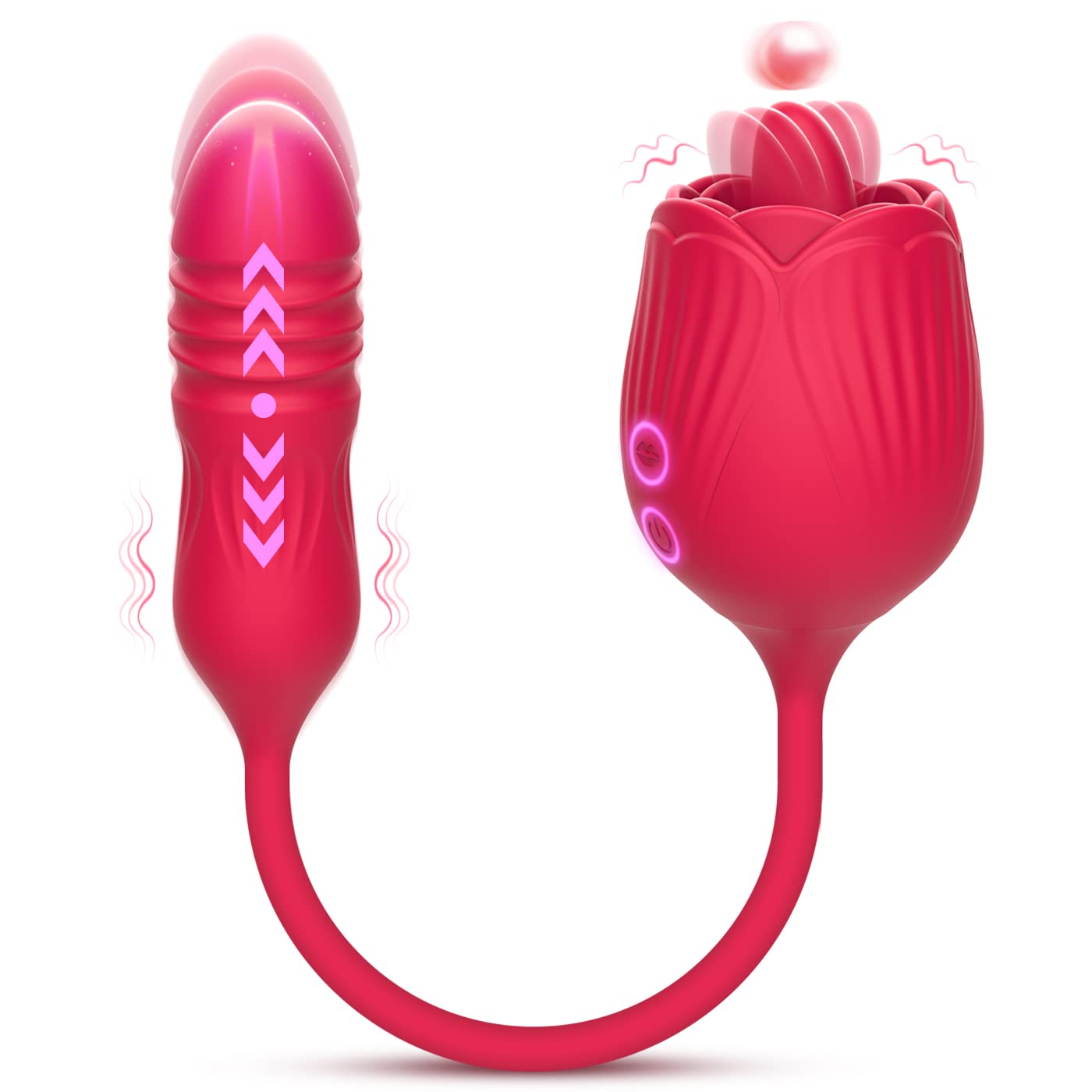 Rose Toy Vibrator für Frauen, Klitoris Leckvibrator mit Stoß- und vibrierendem Analplug, Krumppo Upgraded 4 in 1 Nippelmassagegerät Klitoris Stimulator Analvimulator